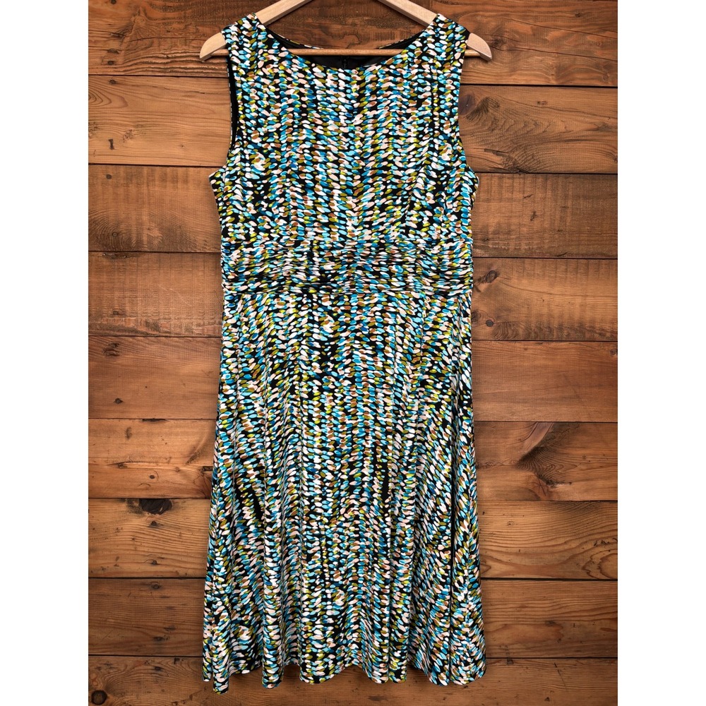 Jessica Howard Dress Womens 14P Petite Geometric Ruched Fit & Flare Sleeveless